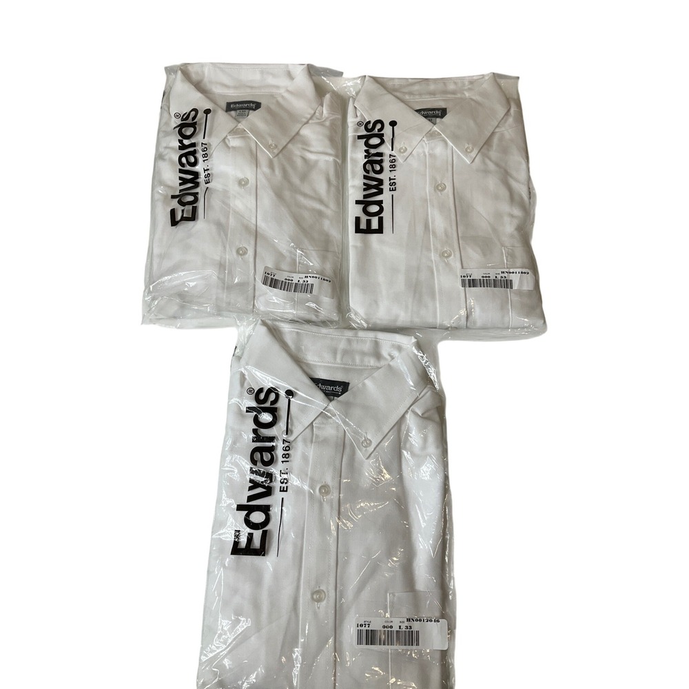 Lot (3) Edwards Easy Care Oxford White‎ Button Down Dress Shirt Long Sleeve L